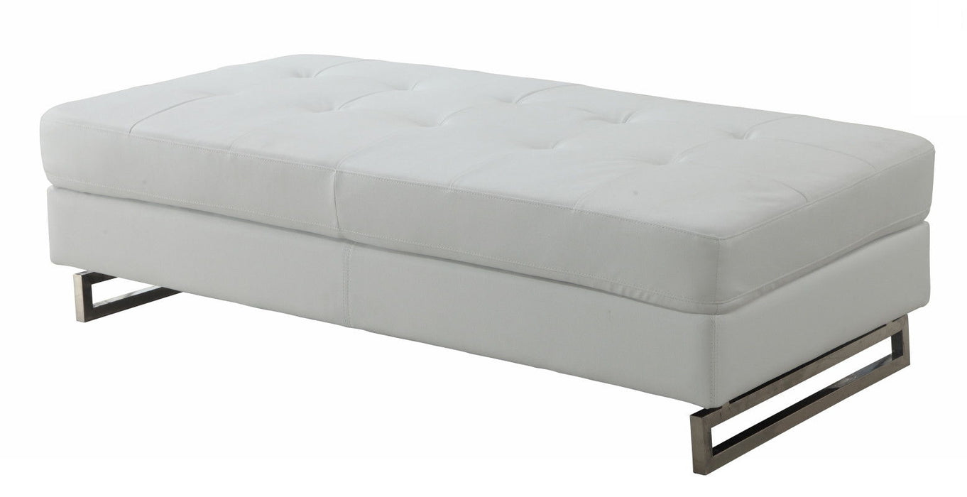 Faux Leather Ottoman - White / Silver