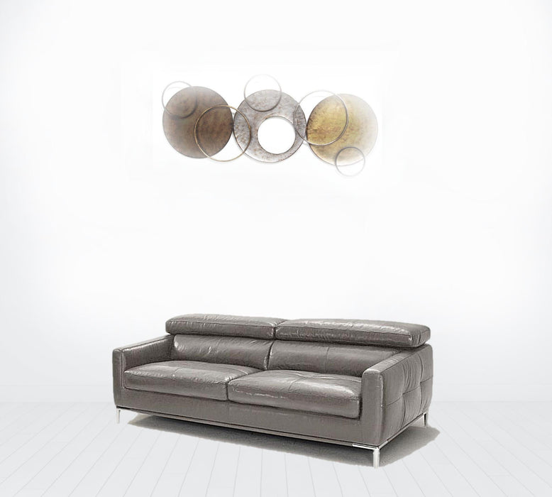Genuine Leather and Silver Standard Sofa 79" - Dark Gray