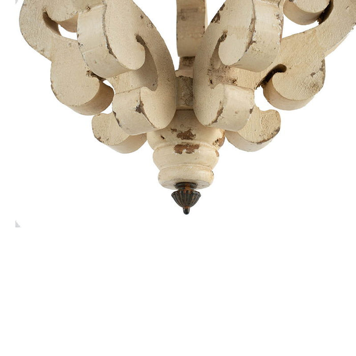 Farmhouse Chandeliar, Distressed Pendant French Country Wood Chandelier For Living Room Foyer, Bulb Not Included - Antique Cream