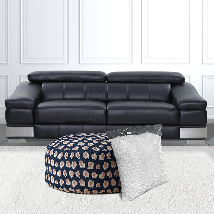 Canvas, Round Abstract Pouf Cover - Blue