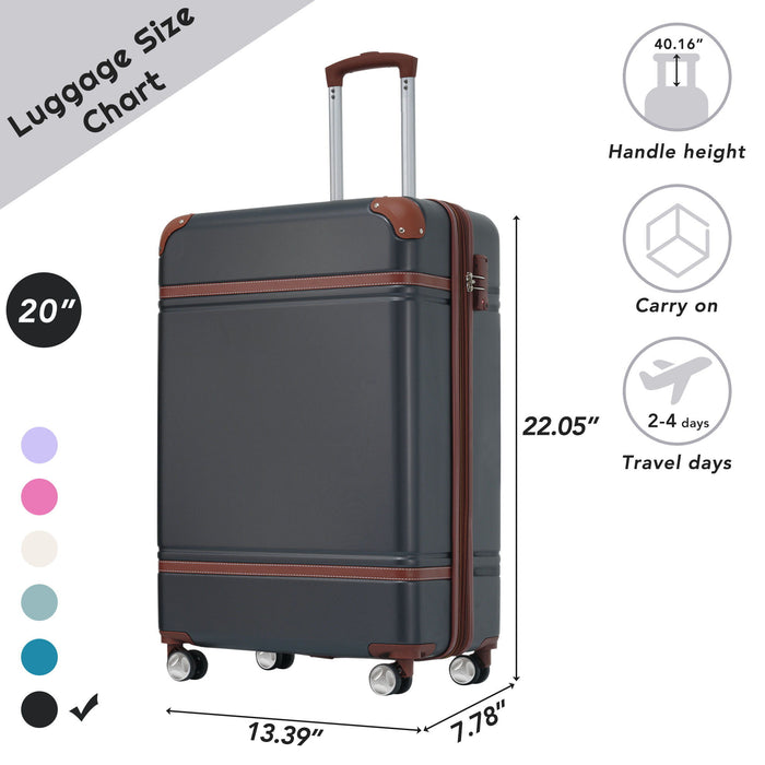 20" Luggage 1 Piece With Tsa Lock, Lightweight Suitcase Spinner Wheels, Carry On Vintage Luggage