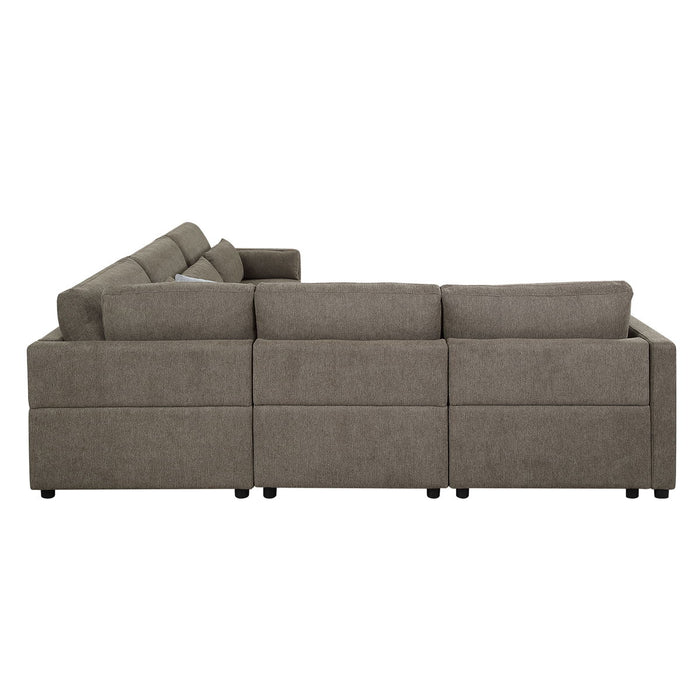 Rylie - Linen Modular Sectional Sofa With Toss Pillows - Brown