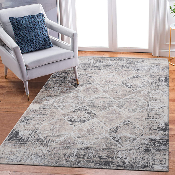 5' x 7' Traditional Non-Shedding Stylish And Stain Resistant Area Rug - Cream / Anthracite