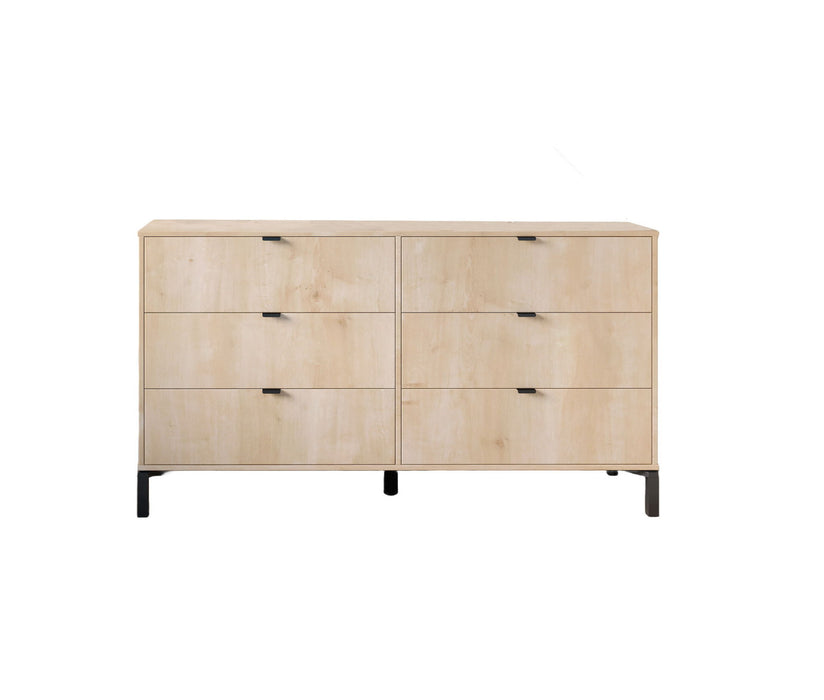 Manufactured Wood With Black Six Drawer Double Dresser - Light Natural