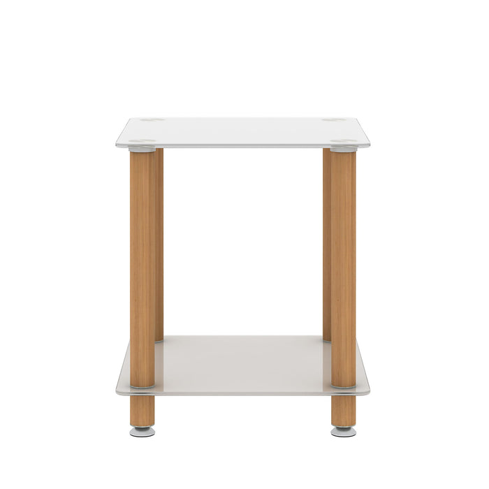 2 Piece Side Table, 2 Tier Space End Table, Modern Night Stand, Sofa Table, Side Table With Storage Shelve - White / Oak