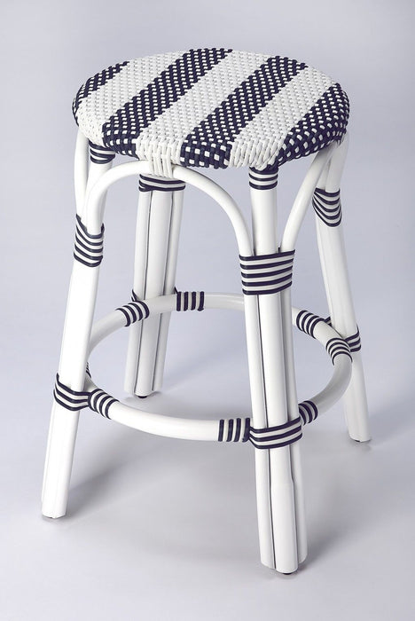 Rattan Counter Stool - Classic White And Navy Blue