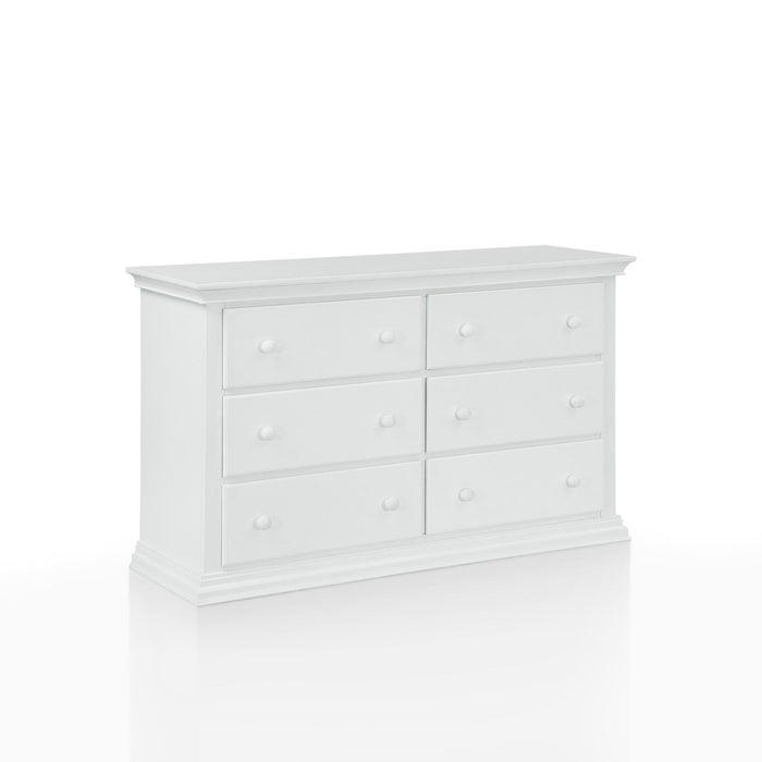 Solid Wood, Six Drawer Double Dresser - White