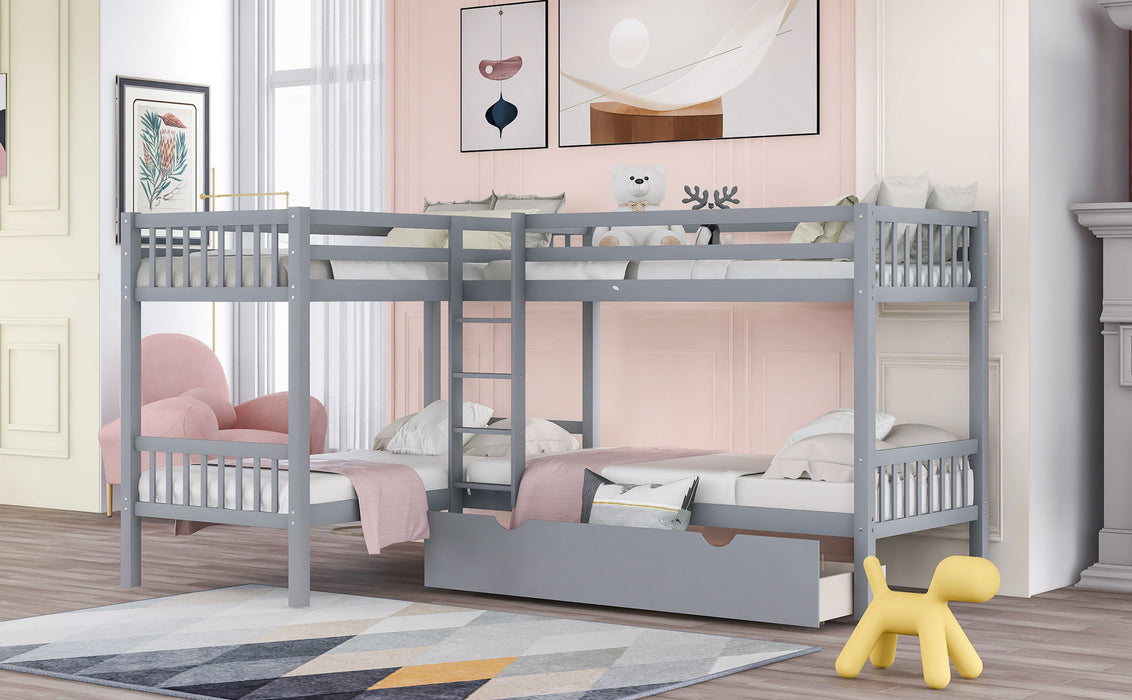 Twin L-Shaped Bunk Bed With Drawers - Gray