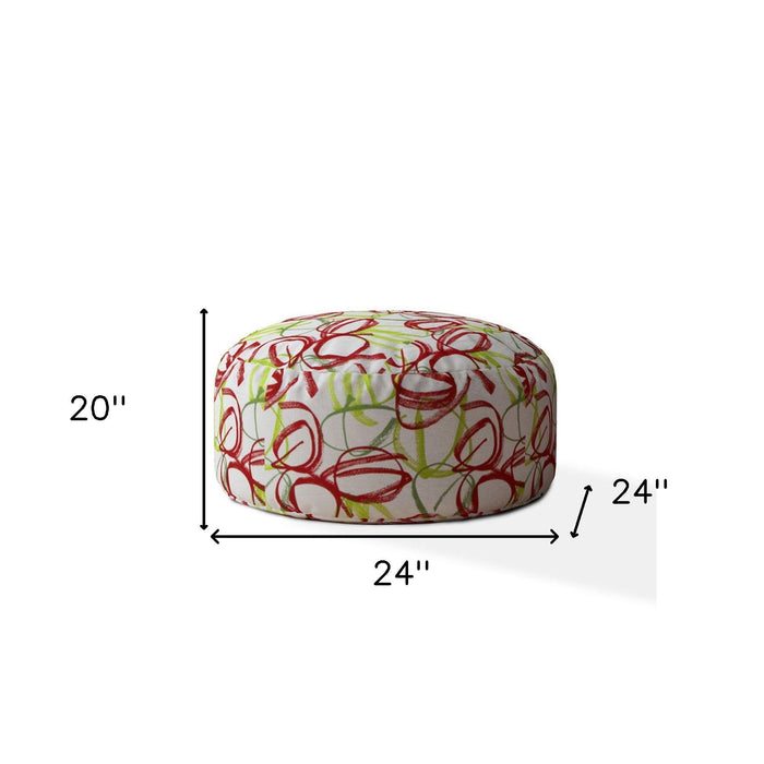 Cotton Round Abstract Pouf Ottoman - Red / White