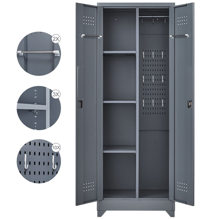 Metal Storage Cabinets, Cleaning Tool Cabinet With Locking Door, Tall Broom Tool Organizer And Storage, Large Storage Cabinet For Kitchen