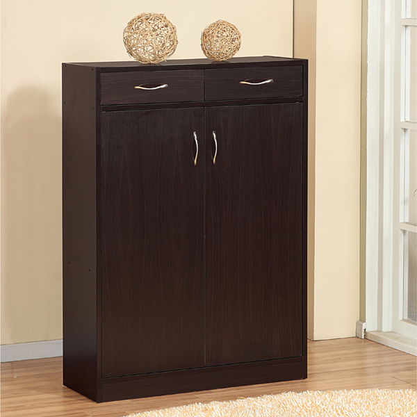 Shoe And Storage Cabinet Two Drawers, Two Doors, Five Shelves - Red Cocoa