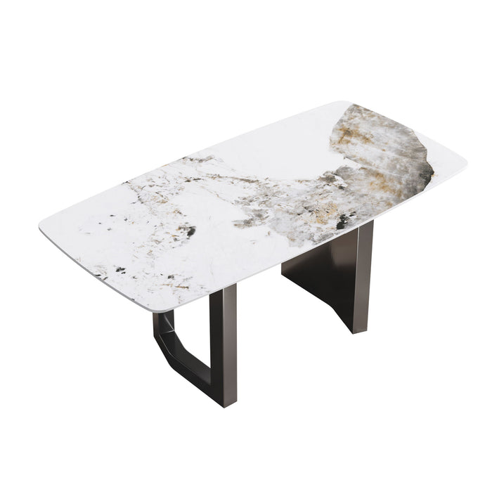 70.87" Modern Artificial Stone Pandora White Curved Black Metal Leg Dining Table, Can Accommodate 6-8 People - Antique White