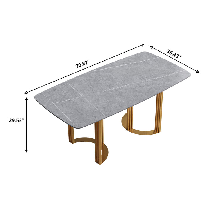 70.87" Modern Artificial Stone Gray Curved Golden Metal Leg Dining Table, Can Accommodate 6-8 People - Gray