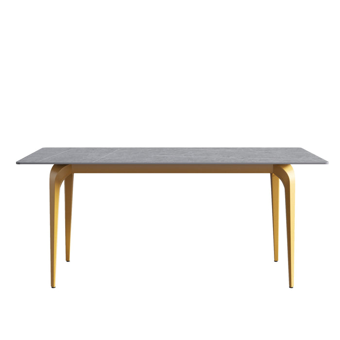 70.87" Modern Artificial Stone Gray Straight Edge Golden Metal Leg Dining Table, Can Accommodate 6-8 People - Gray