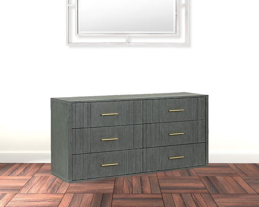 Solid Wood Six Drawer Dresser - Dark Gray