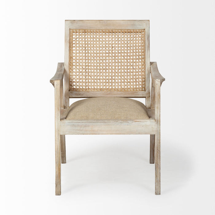 Fabric Distressed Arm Chair - Cream / Brown