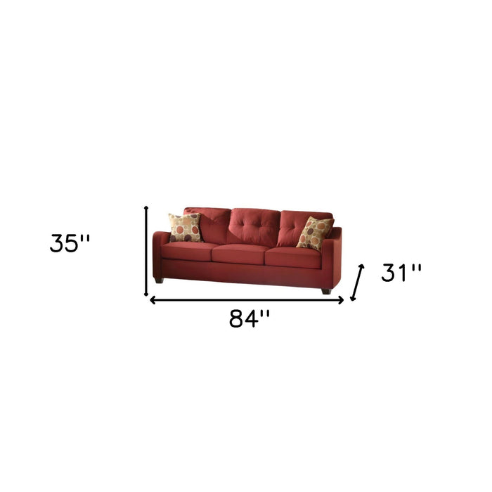 Linen Sofa And Toss Pillows With Chocolate Legs - Red