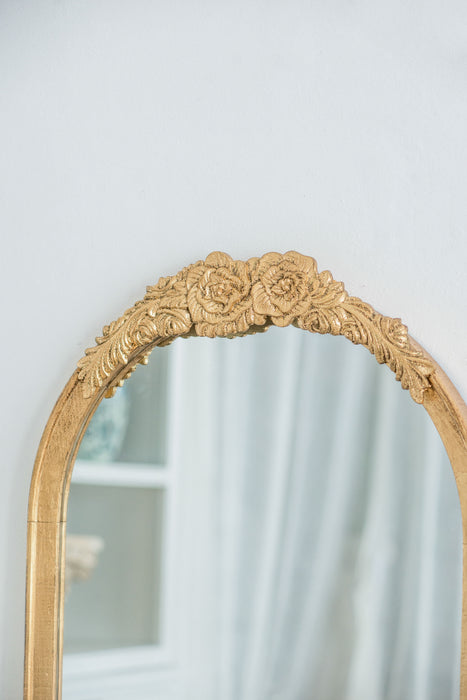 Wood Floor Mirror, Full Body Mirror Dressing Make Up Mirror For Bathroom Bedroom Living Room - Gold