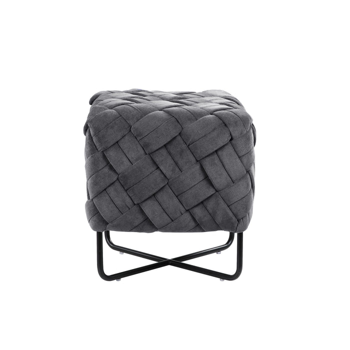 Velvet Cube Ottoman - Gray / Black