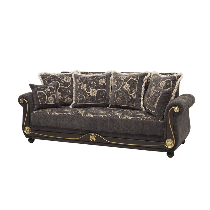 Chenille Paisley Sleeper Sofa And Toss Pillows - Gray