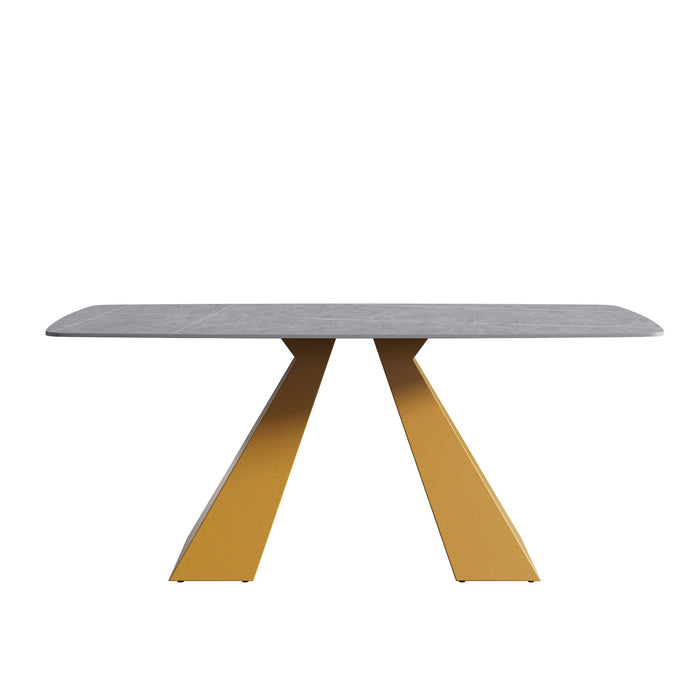 70.87" Modern Artificial Stone Gray Curved Golden Metal Leg Dining Table, Can Accommodate 6-8 People - Gray / Gold