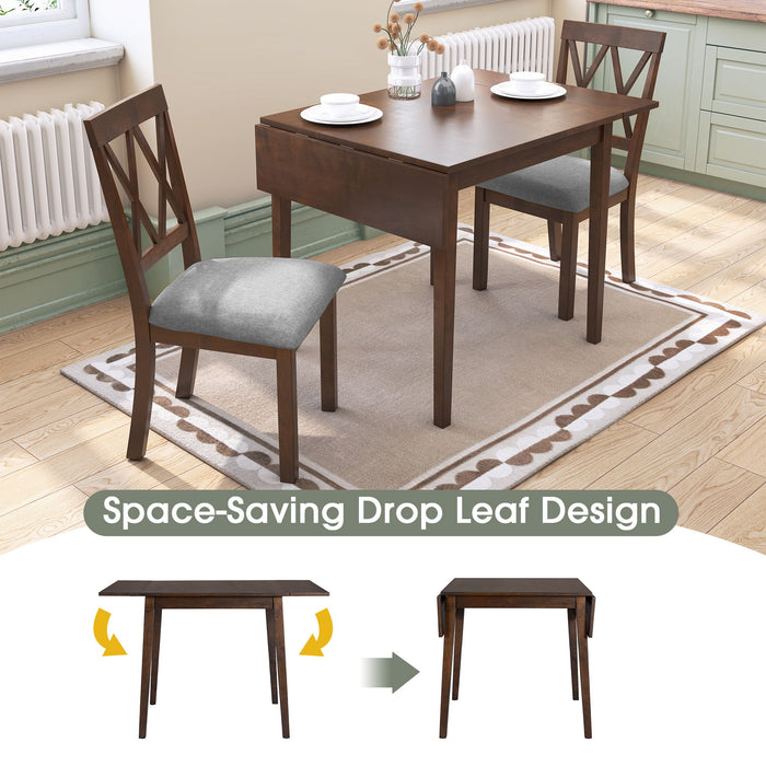 3 Piece Kitchen Dining Set With Drop Leaf Dining Table And 2 Dining Upholstered Chairs, Dining Room Set For Small Places - Brown