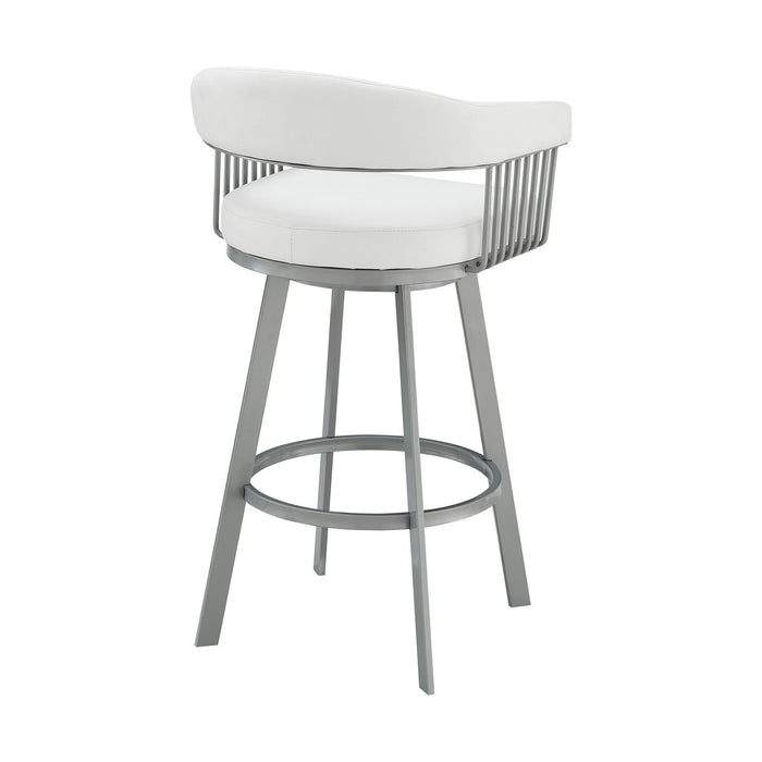 38" Swivel Backless Bar Height Bar Chair - White / Silver