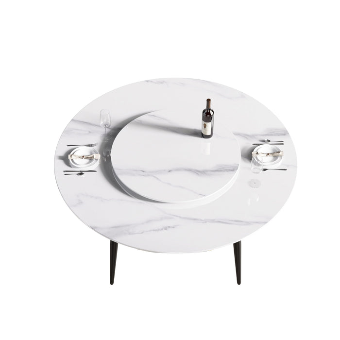 Modern Artificial Stone Round Dining Table, Can Accommodate 6 People Artificial Stone Turntable - White