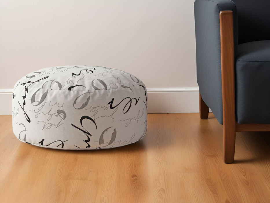 Polyester Round Abstract Pouf Ottoman - Black