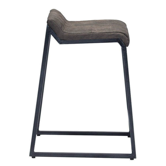 Leather And Iron Low Back Counter Height Bar Chair - Brown / Black