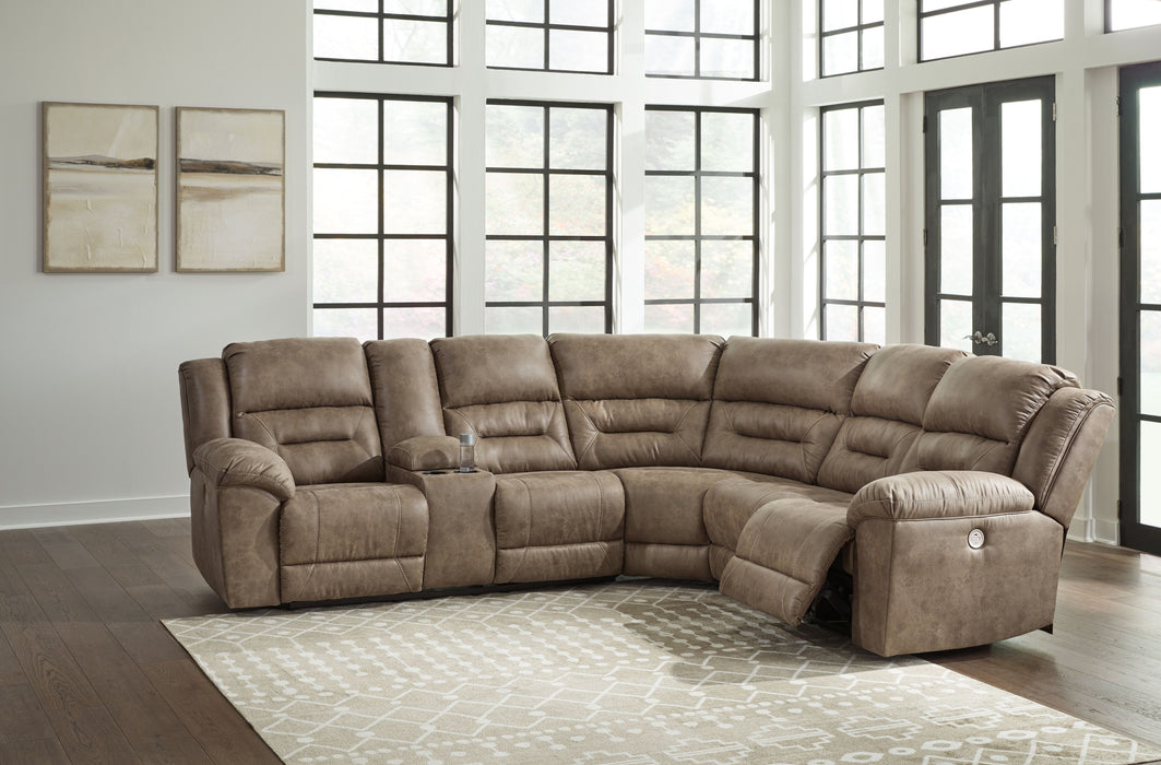 Ravenel - Fossil - 3-Piece Power Reclining Sectional With Laf Power Reclining Loveseat With Console - Faux Leather