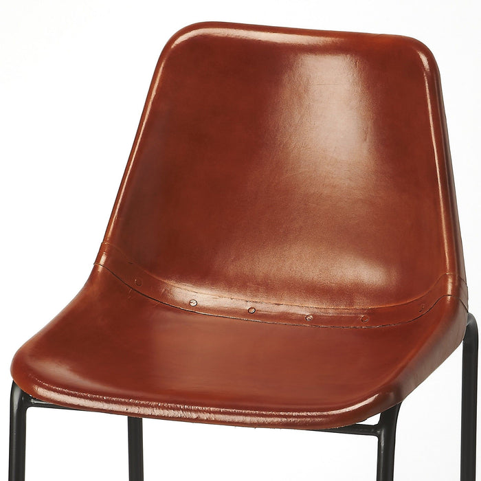 Leather And Iron Bar Stool - Dark Brown