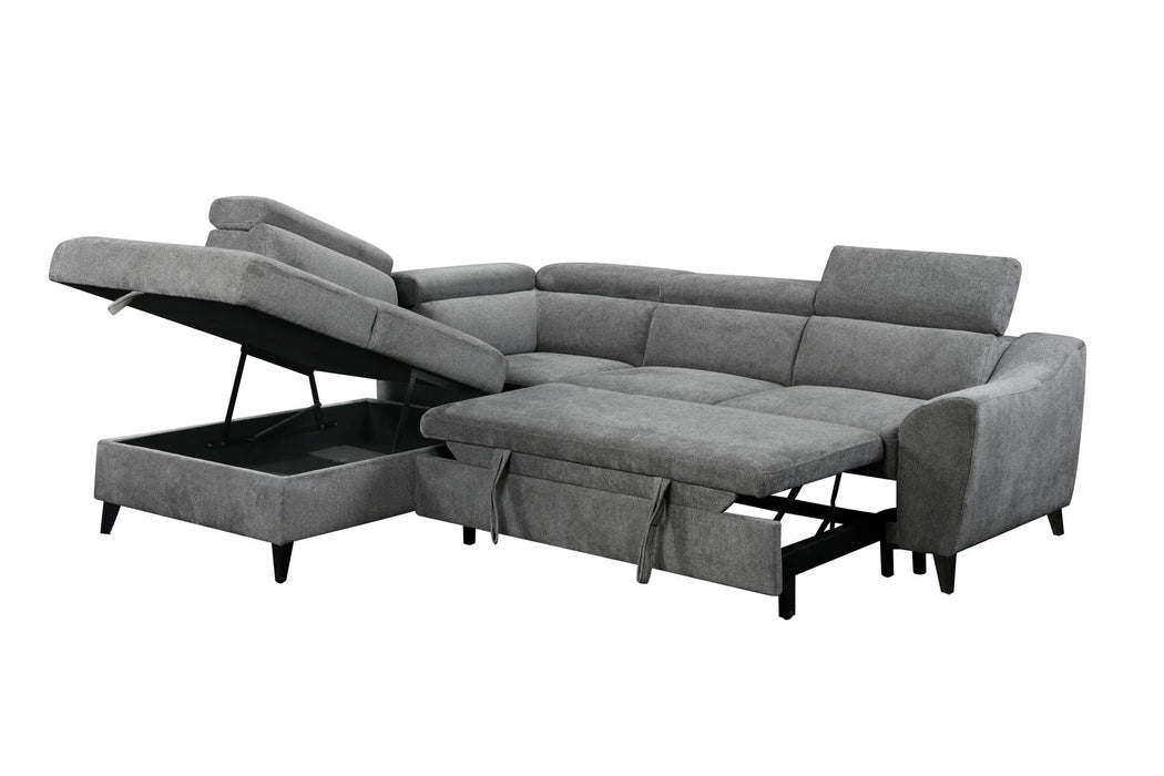 Wrenley - Chenille Sectional Sofa With Sleeper Storage - Gray