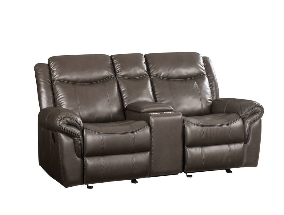 Lydia - Leather Aire Motion Loveseat With USB Console - Brown