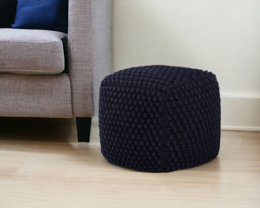 Cotton Blend Pouf Ottoman - Navy Blue