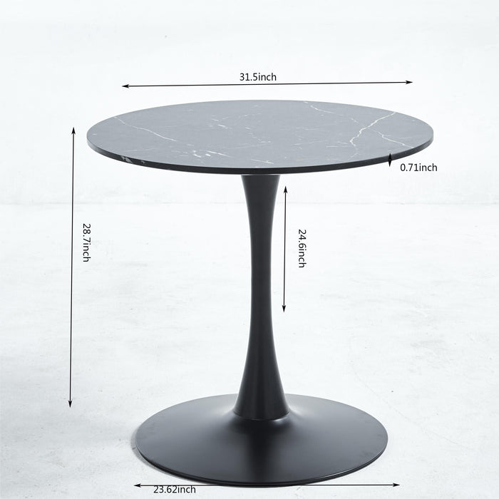 Tulip Special Dining Table, Black Marble Color Top, MDF Dining Table - Black