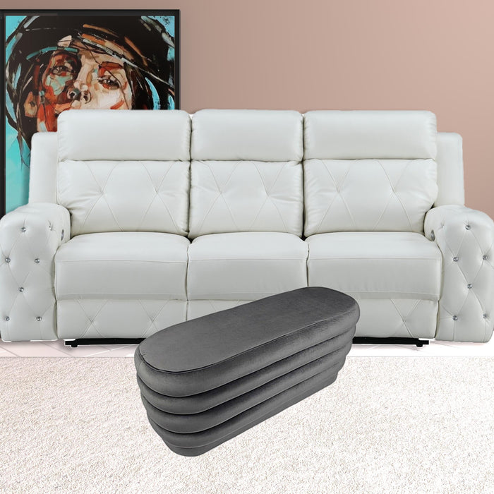 Velvet Tufted Oval Ottoman - Gray