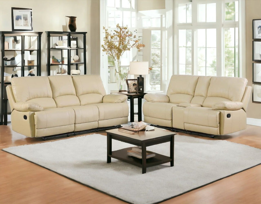 2 Piece Five Person Seating Set Indoor Faux Leather - Beige