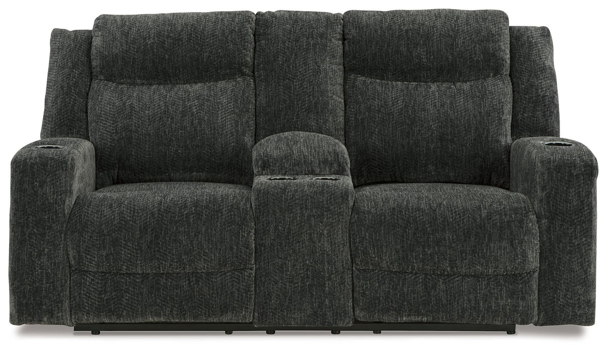 Martinglenn - Ebony - Dbl Power Reclining Loveseat W/Console - Fabric