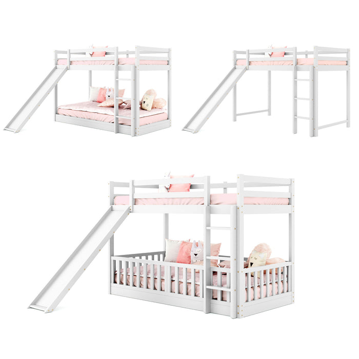 Twin Over Twin Bunk Bed With Slide And Ladder - White