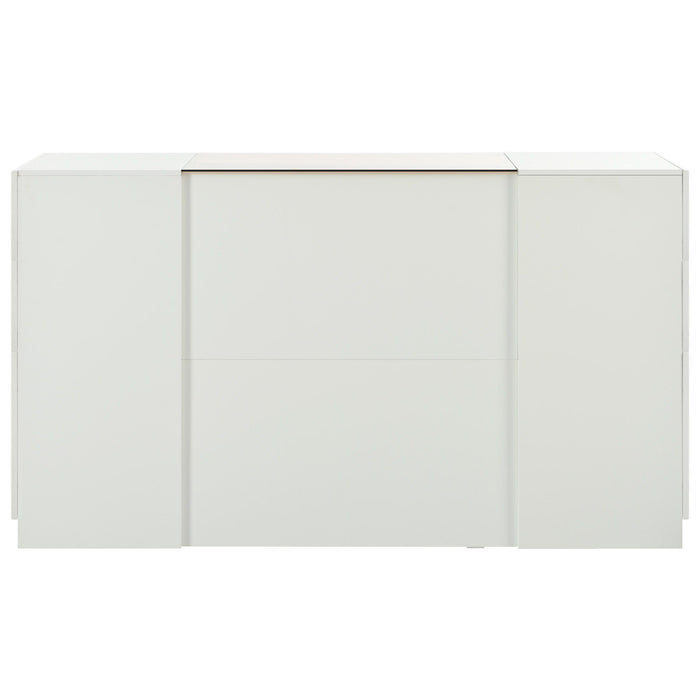 Modern Luxury Multi-Functional Island Vanity Dresser And Storage Cabinet With Glass Tabletop, Display Shelf, 6 Drawers For Walk In Wardrobe And Bedroom - Cream White