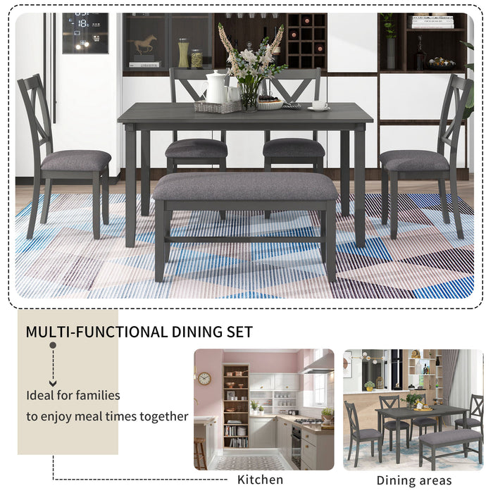 Kitchen Dining Table Set Wooden Rectangular Dining Table, 4 Chairs And Bench Family Furniture