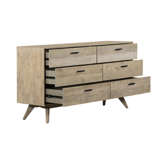 Solid Wood Six Drawer Double Dresser - Brown