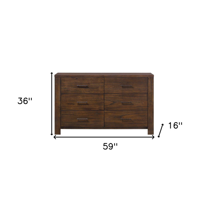 Metal Six Drawer Dresser - Brown