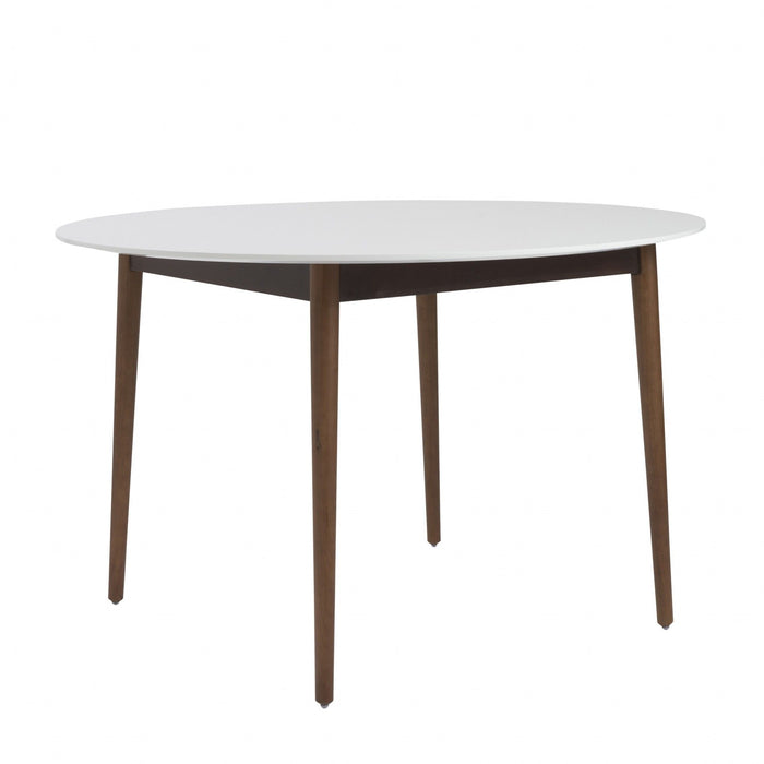 Rounded Dining Table - White / Brown