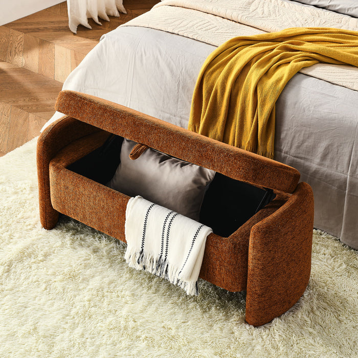 Oval Ottoman Storage Bench Chenille Bench With Large Storage Space For The Living Room, Entryway And Bedroom