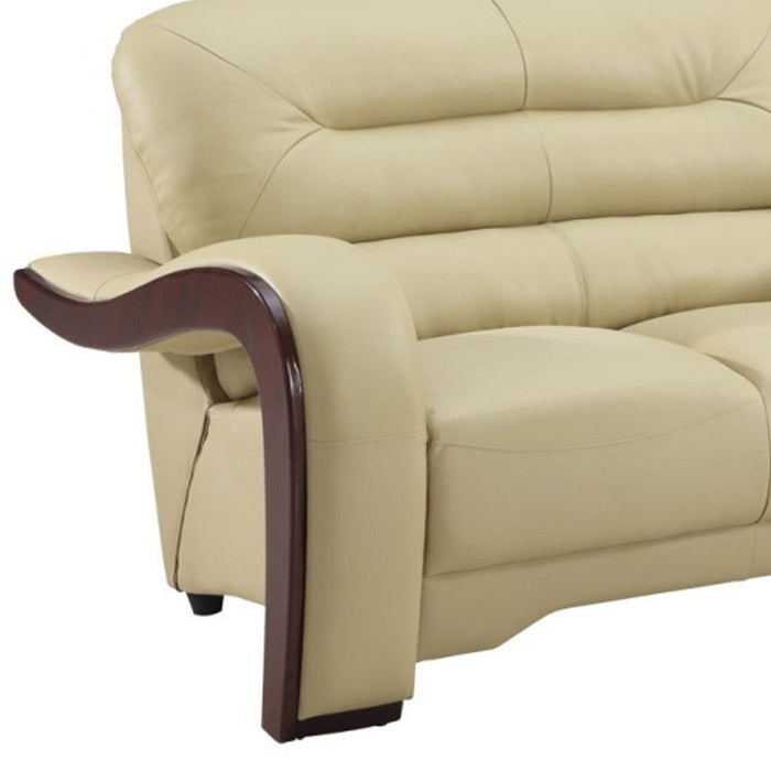 Brown Faux Leather Love Seat - Beige / Dark