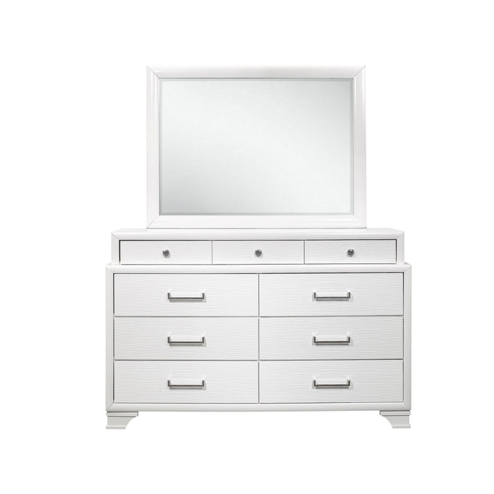 Solid Wood Mirrored Nine Drawer - White