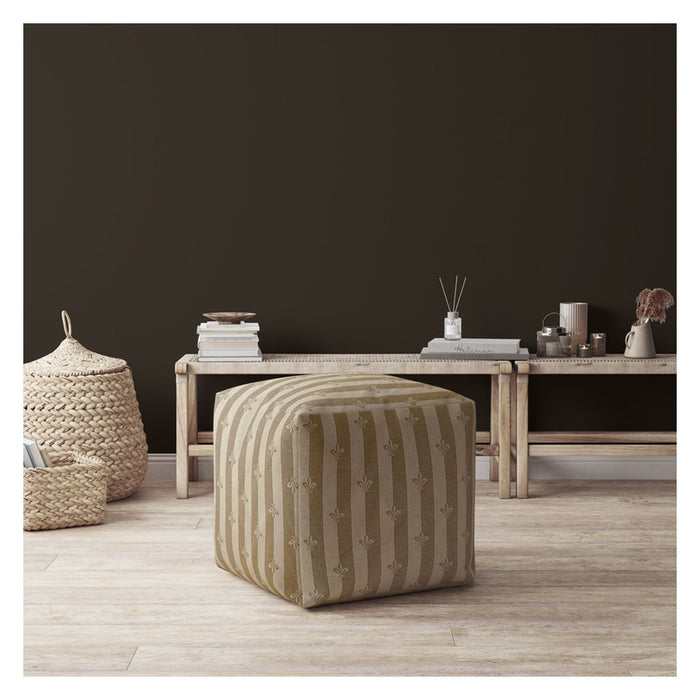 Cotton Floral Pouf Cover - Taupe