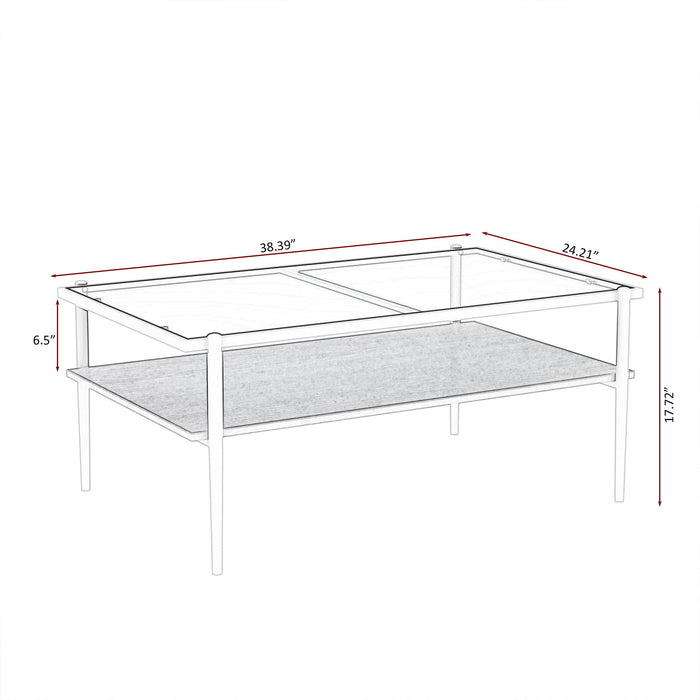 Rectangle Coffee Table With Tempered Glass Top And White Legs, Modern Table For Living Room